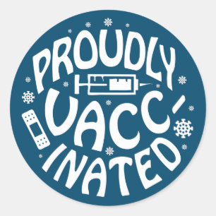 Pegatina Redonda Covid-19 Coronavirus Vacunado Con Orgullo Azul