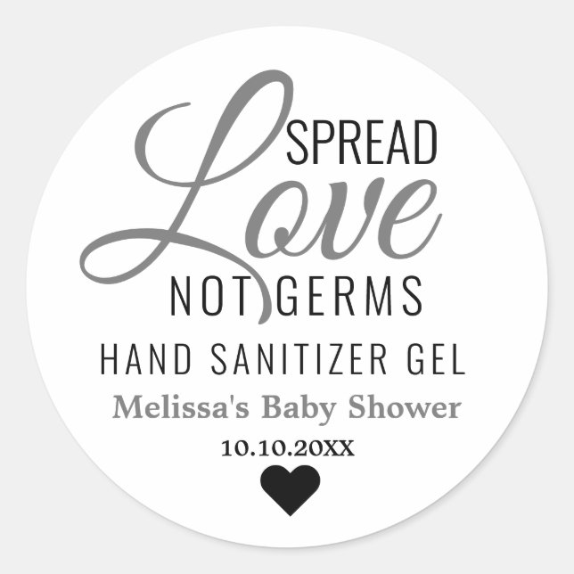 Pegatina Redonda Covid Baby Shower Spread Love Hand Sanitizer (Anverso)
