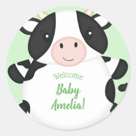 Pegatina Redonda Cow Baby Shower Green