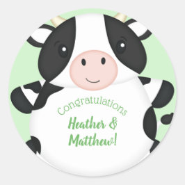 Pegatina Redonda Cow Baby Shower Green