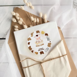Pegatina Redonda Cow Boho Baby Shower