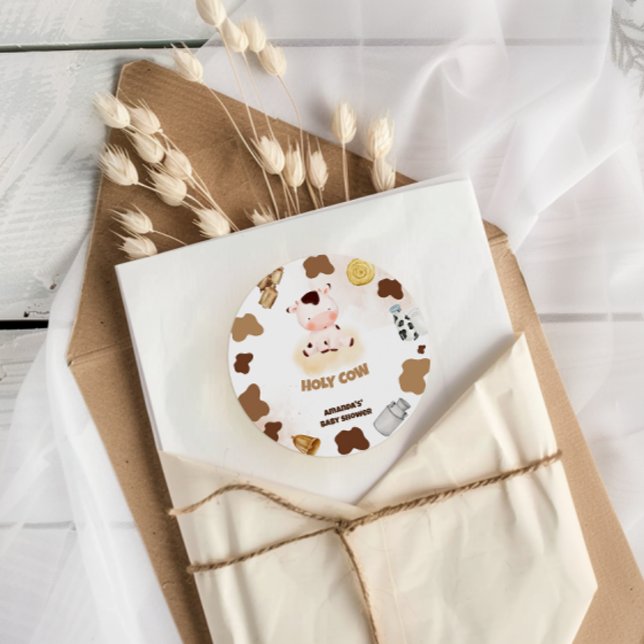 Pegatina Redonda Cow Boho Baby Shower (Subido por el creador)