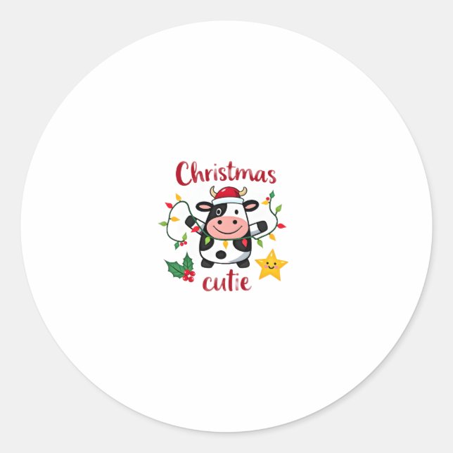 Pegatina Redonda Cow Christmas Cutie Cows Christmas T-Shirt (6) (Anverso)