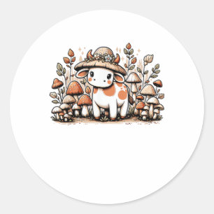 Pegatina Redonda Cow Cottagecore Mushroom