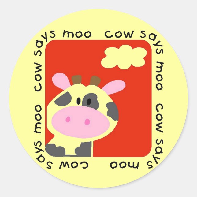 Pegatina Redonda Cow dice camisetas y regalos para moscas (Anverso)