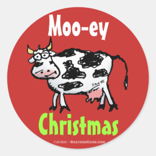 Pegatina Redonda Cow graciosa de los Navidades Moo-ey