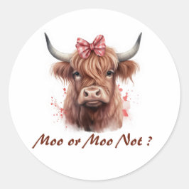 Pegatina Redonda Cow Moo de Cute Highland Personalizado