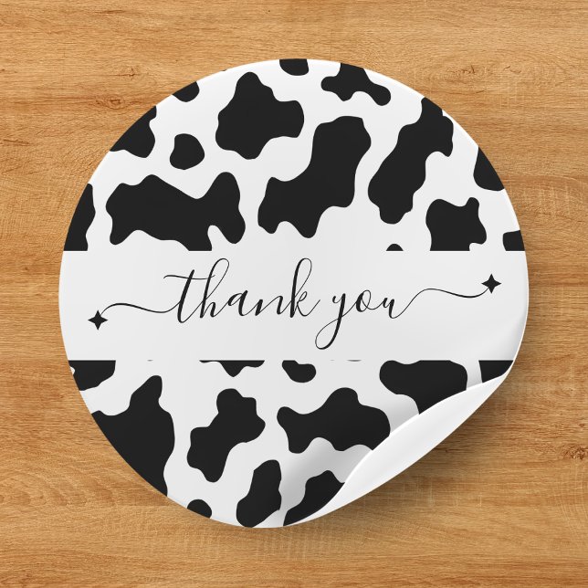 Pegatina Redonda Cow Print Cowgirl Wedding Favor de ti (Cow Print Cowgirl Wedding Favor Thank You Classic Round Sticker
)