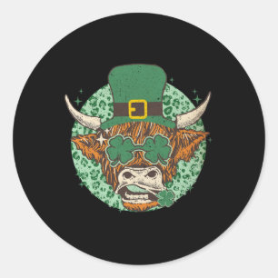Pegatina Redonda Cow Shamrock Coquette Bow St Patrick's Day
