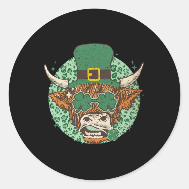 Pegatina Redonda Cow Shamrock Coquette Bow St Patrick's Day (Anverso)