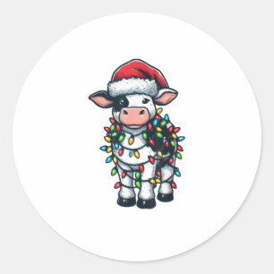 Pegatina Redonda Cow Xmas Outfit Cute Santa Cow