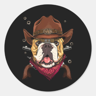Pegatina Redonda Cowboy American Bulldog Country Music Rodeo Howdy