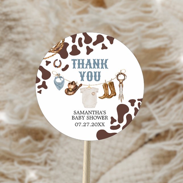 Pegatina Redonda Cowboy Baby Shower (Cowboy Baby Shower Sticker)