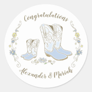 Pegatina Redonda Cowboy Baby Shower Country Western Blue Boy