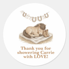 Pegatina Redonda Cowboy Boots and Foal Baby Shower