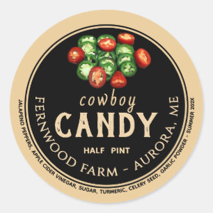Pegatina Redonda Cowboy Candy Candie Jalapeno Pepper Spicy Jelly
