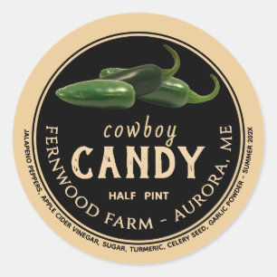Pegatina Redonda Cowboy Candy Candie Jalapeno Pepper Spicy Jelly