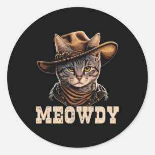 Pegatina Redonda Cowboy Cat Meowdy