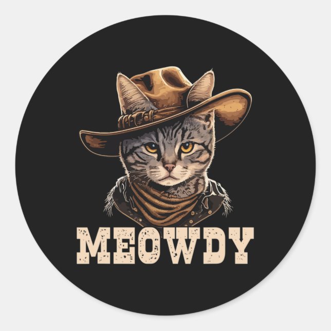 Pegatina Redonda Cowboy Cat Meowdy (Anverso)