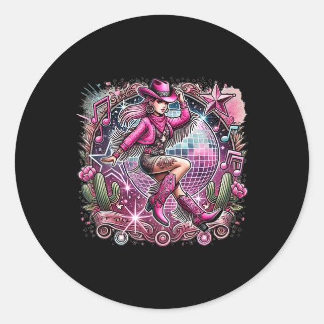 Pegatina Redonda Cowboy Cowgirl Rosa Tattoo (Anverso)