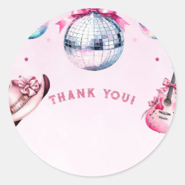 Pegatina Redonda Cowboy Fiesta Cactus, guitarra rosa, cumpleaños