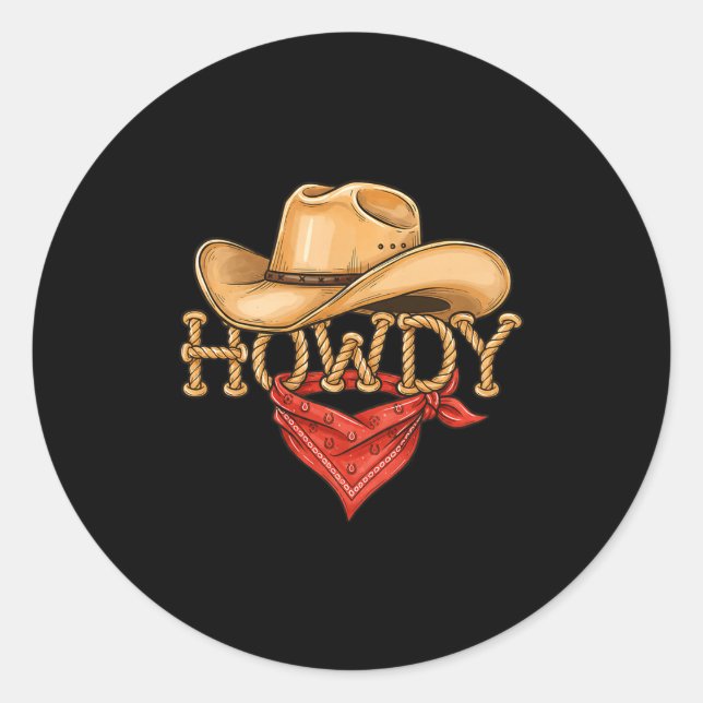 Pegatina Redonda Cowboy Howdy Rope Hat Bandana Western Rodeo Design (Anverso)