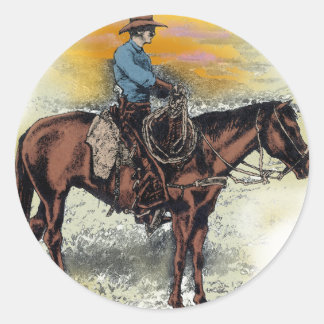 Pegatina Redonda Cowboy n Sunset