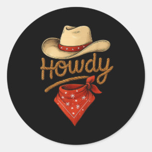 Pegatina Redonda Cowboy O Cowgirl Graciosos De Occidente