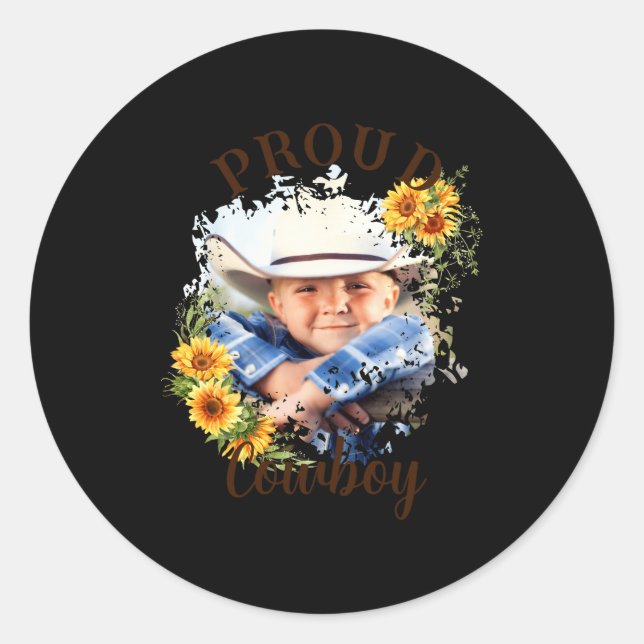 Pegatina Redonda Cowboy Photo Text Sunflower Accent T Shirt  (Anverso)