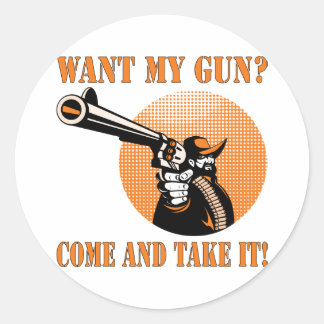 Pegatina Redonda Cowboy Quiere Que Mi Pistola Venga Y Se Lo Tome