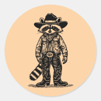 Pegatina Redonda cowboy raccoon