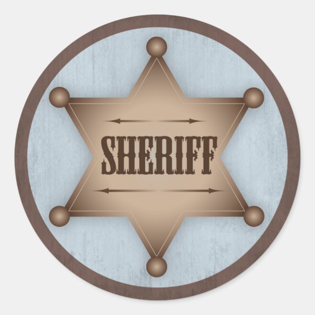 Pegatina Redonda Cowboy Sheriff Badge Western Baby Shower (Anverso)