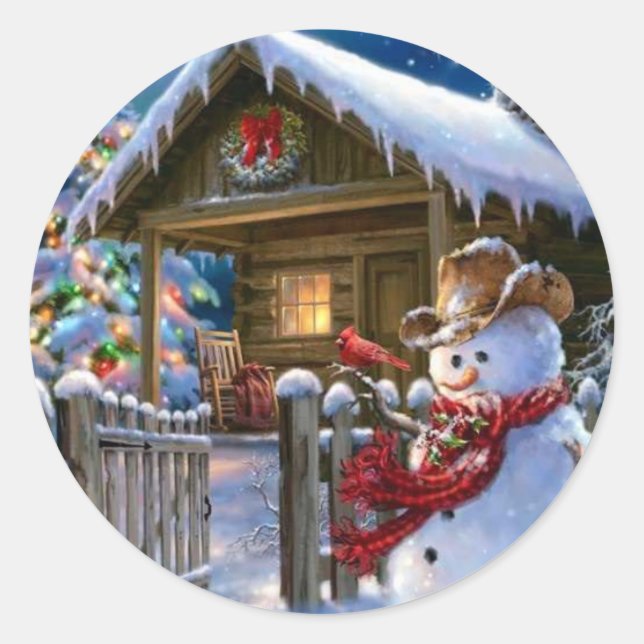 Pegatina Redonda Cowboy Snowman (Anverso)