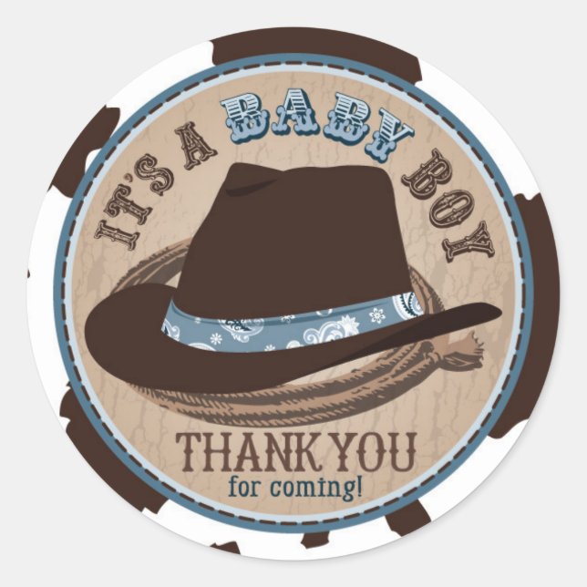 Pegatina Redonda Cowboy Stetson Gorra Western Baby Shower (Anverso)