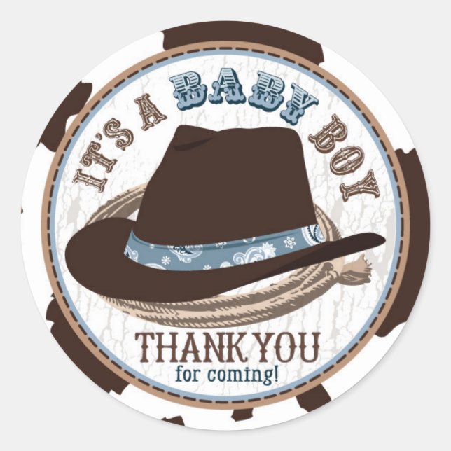 Pegatina Redonda Cowboy Stetson Gorra Western Baby Shower (Anverso)