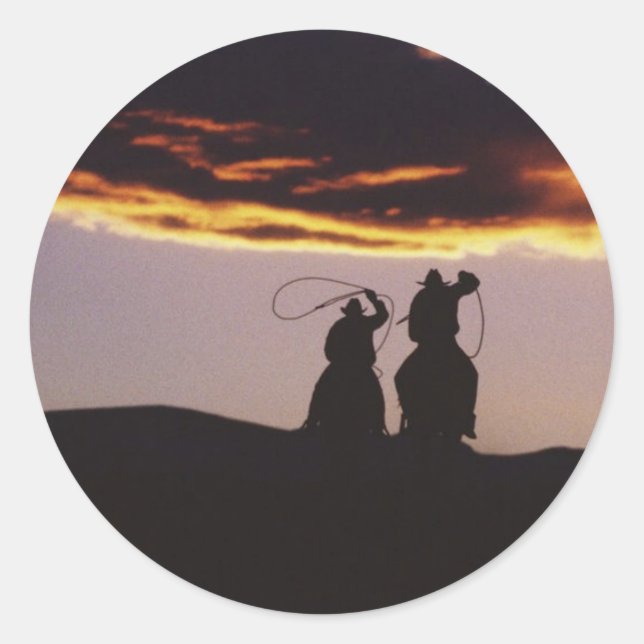 Pegatina Redonda Cowboy Team con Lassoes (Anverso)