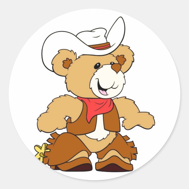 Pegatina Redonda Cowboy Teddy Bear (Anverso)