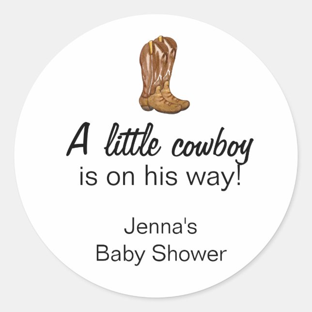 Pegatina Redonda Cowboy Western Baby Shower Gracias (Anverso)