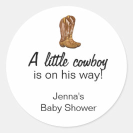 Pegatina Redonda Cowboy Western Baby Shower Gracias