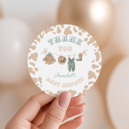 Pegatina Redonda Cowboy Western Boy Baby Shower Gracias