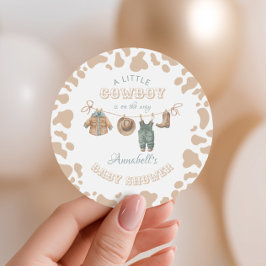Pegatina Redonda Cowboy Western Light Brown Boy Baby Shower
