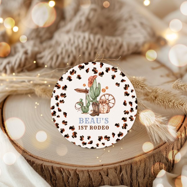 Pegatina Redonda Cowboy Wild West 1er partido de cumpleaños del Rod (Subido por el creador)