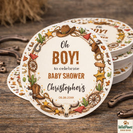 Pegatina Redonda Cowboy Wild West Rodeo Ranch | Rustic Western Baby