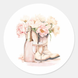 Pegatina Redonda Cowgirl Boots Peonies Blush Pink BRIDAL SHOWER