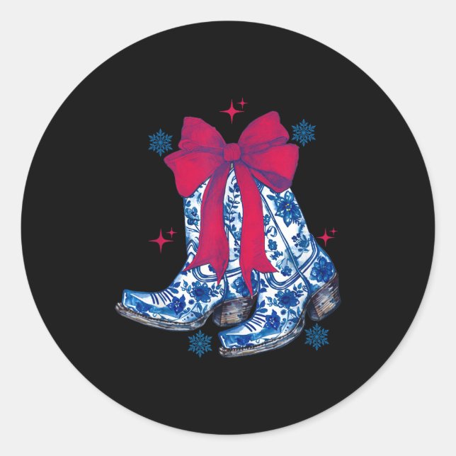 Pegatina Redonda Cowgirl Christmas Funny Coquette Bow Boots Gift Me (Anverso)