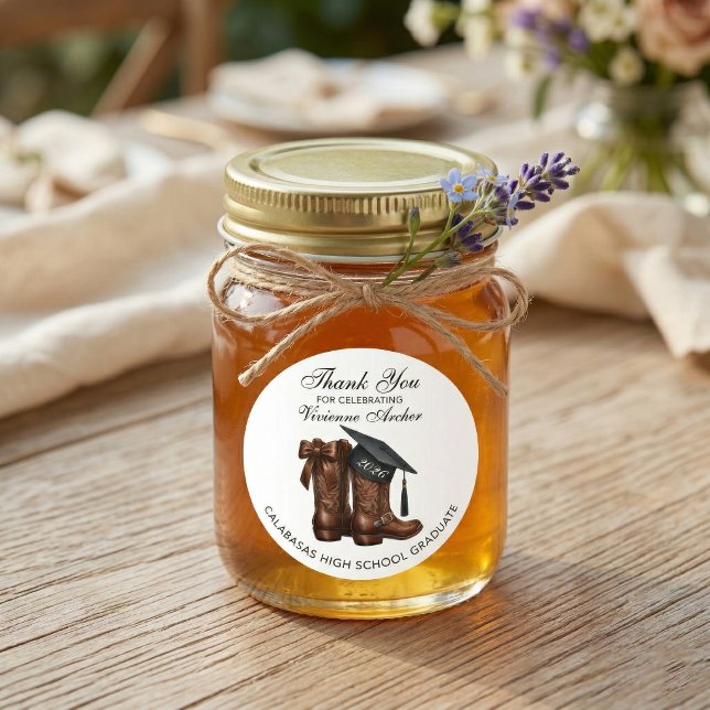 Pegatina Redonda Cowgirl Country Chic Graduation (Country Chic Cowgirl Graduation Sticker)