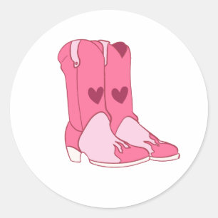 Pegatina Redonda Cowgirl Cowboy Pink Boots