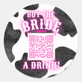 Pegatina Redonda Cowgirl Disco QR Comprar bebida de novia