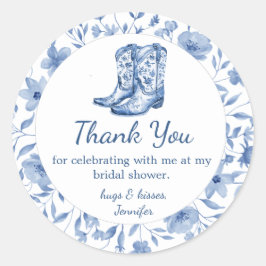 Pegatina Redonda  Cowgirl Floral Bridal Shower thank you blue chic