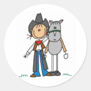 Pegatina Redonda Cowgirl & Horse Stick Figura